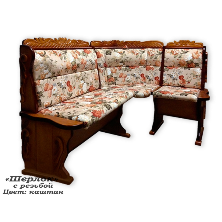 Угловой диван Шерлок с резьбой из массива сосны